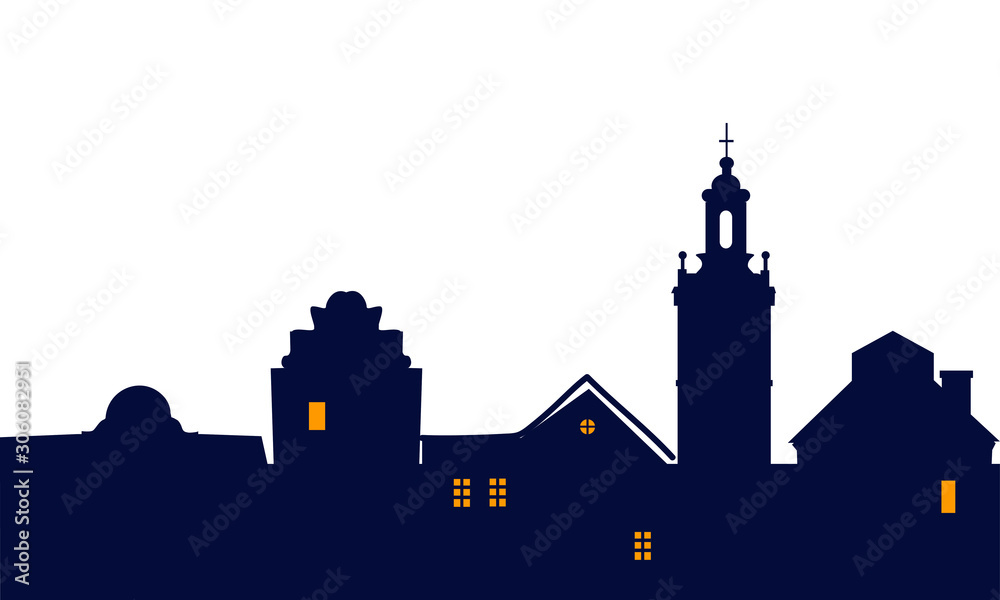  illustration of night medieval  cityline 