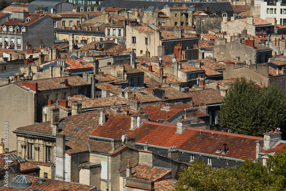 View from the tower Pey-Berland of the Cathedral Saint-Andre on the historical centre of Bordeaux,France