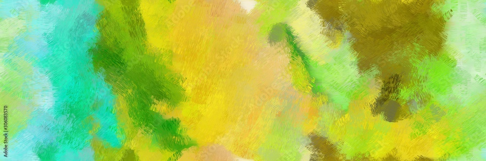 artwork illustration art painting with yellow green, medium sea green and pastel blue color