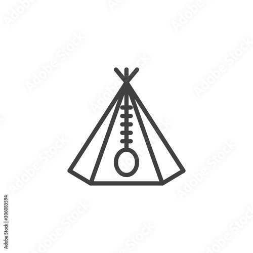 Teepee, tent line icon. Wigwam linear style sign for mobile concept and web design. Camping tent, shelter outline vector icon. Symbol, logo illustration. Vector graphics