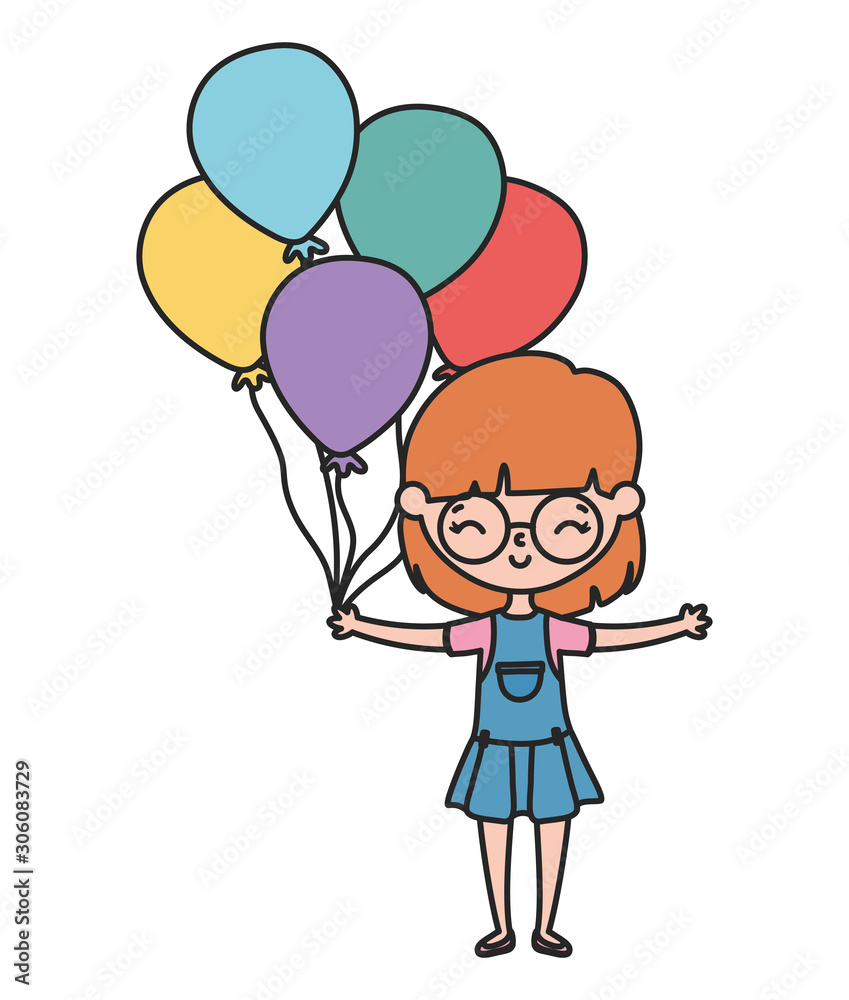 happy little girl cartoon character with decorative balloons happy little girl cartoon character with decorative balloons