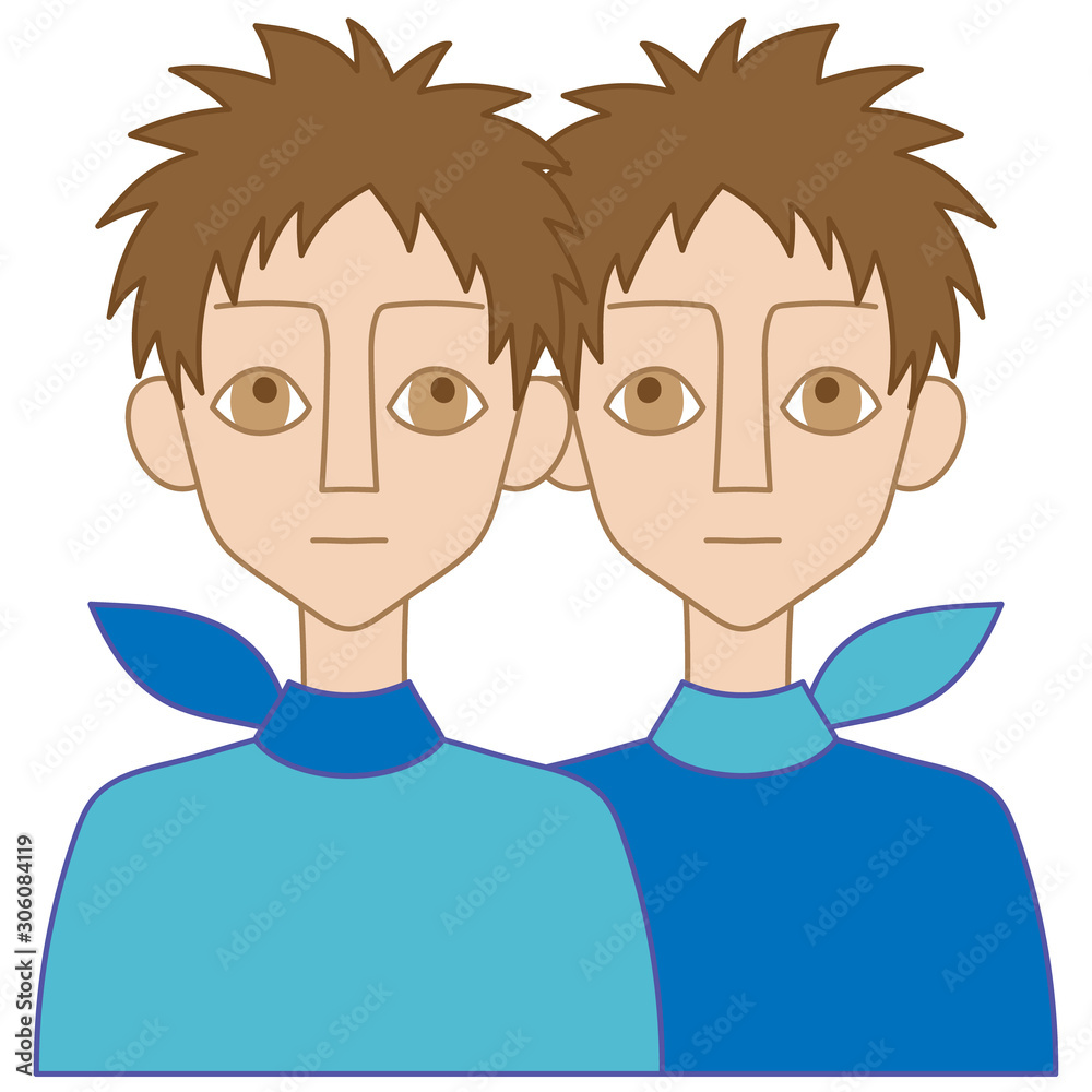 Illustration of twin boys with brown eyes Illustration of twin boys with brown eyes