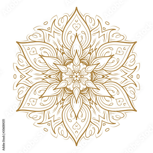 Golden mandala temporary tattoo. Ethnic style vector graphic.