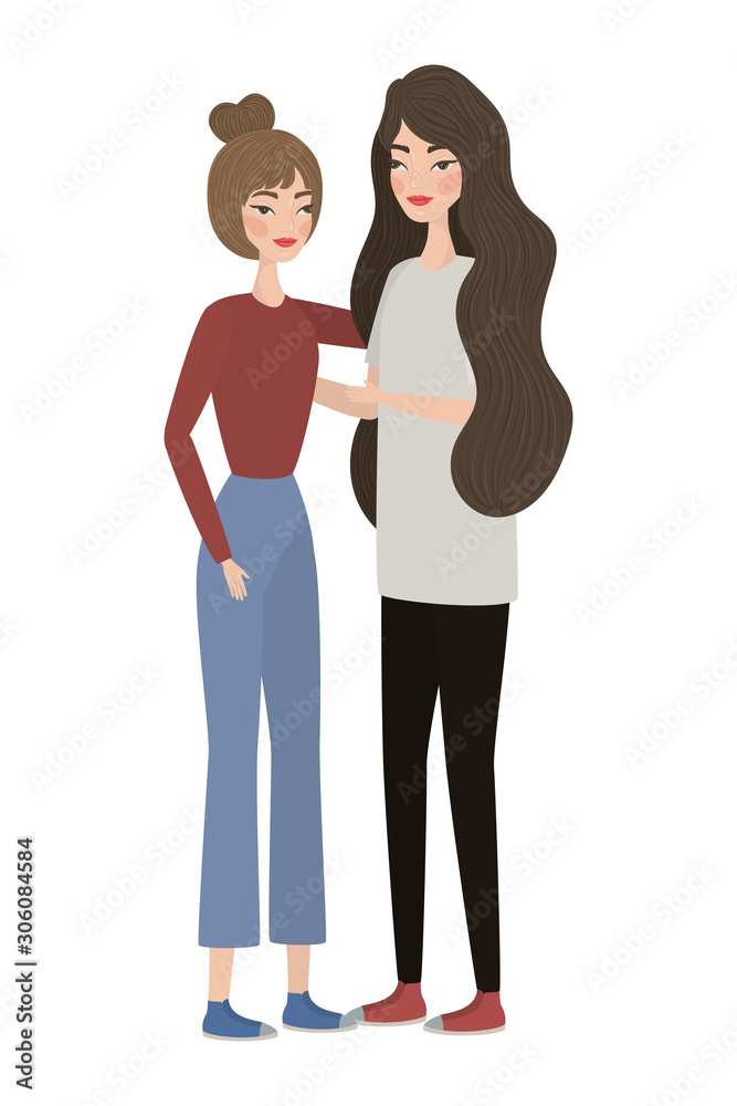 Obraz premium Cute women cartoons drawing vector design