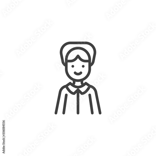 Happy Pilgrim woman line icon. linear style sign for mobile concept and web design. Thanksgiving Pilgrim woman outline vector icon. Symbol, logo illustration. Vector graphics © alekseyvanin
