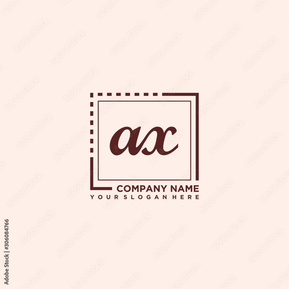 AX Initial handwriting logo concept, with line box template vector