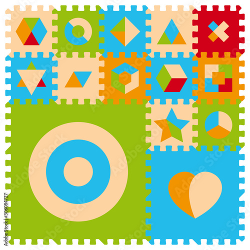 Vector foam baby kids play mat geometric elements puzzle Isolated on white background.