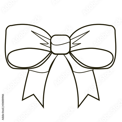 Simple Line Drawing Outline Decorative Bow Icon. Gift Decoration. Illustration on White background. Knot Outline Style design