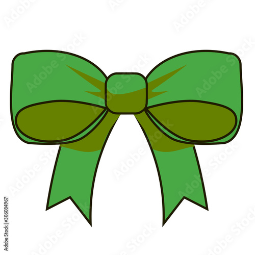 Decorative Festive Green Bow on White background Clip Art For Decoration on White Background.