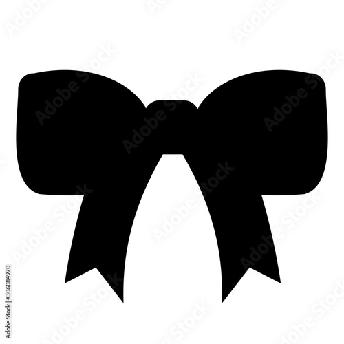 Decorative Bow Black Silhouette on White Background.Christmas, Birthday, Icon