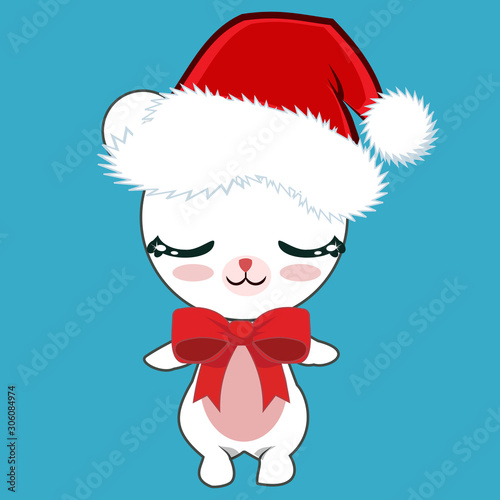 Christmas Cute Christmas Baby Cub Polar Bear With Closed Eyes Shiny Eyelashes Smiling Cute Expression Wearing A Classic Santa Hat Clip Art