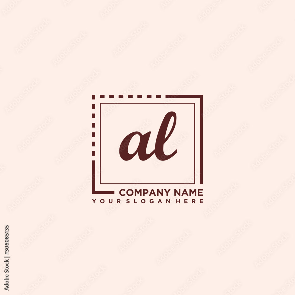 AL Initial handwriting logo concept, with line box template vector