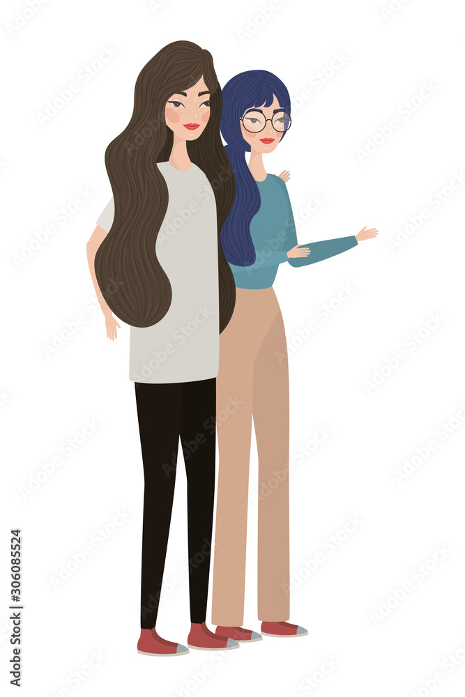 Cute women cartoons drawing vector design Cute women cartoons drawing vector design