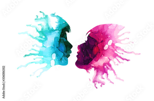 Faces kissing lovers from blots. Happy Valentine's Day. Vector illustration