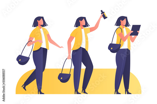 Woman character in different poses set