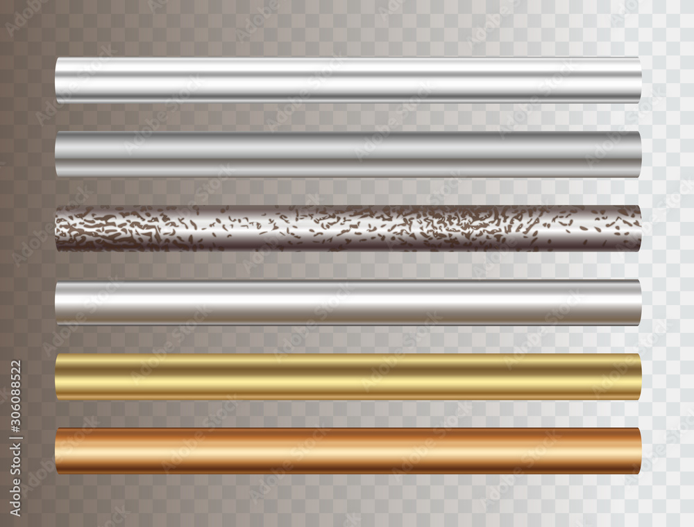 Pipe set isolated on transparent background. Chrome, steel, golden ...