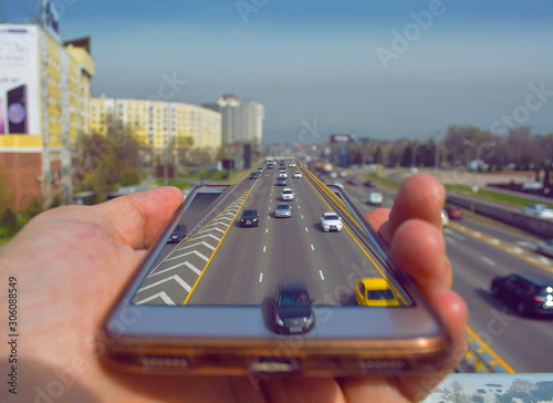Illusion with the road. Prospect Saina, Almaty city.