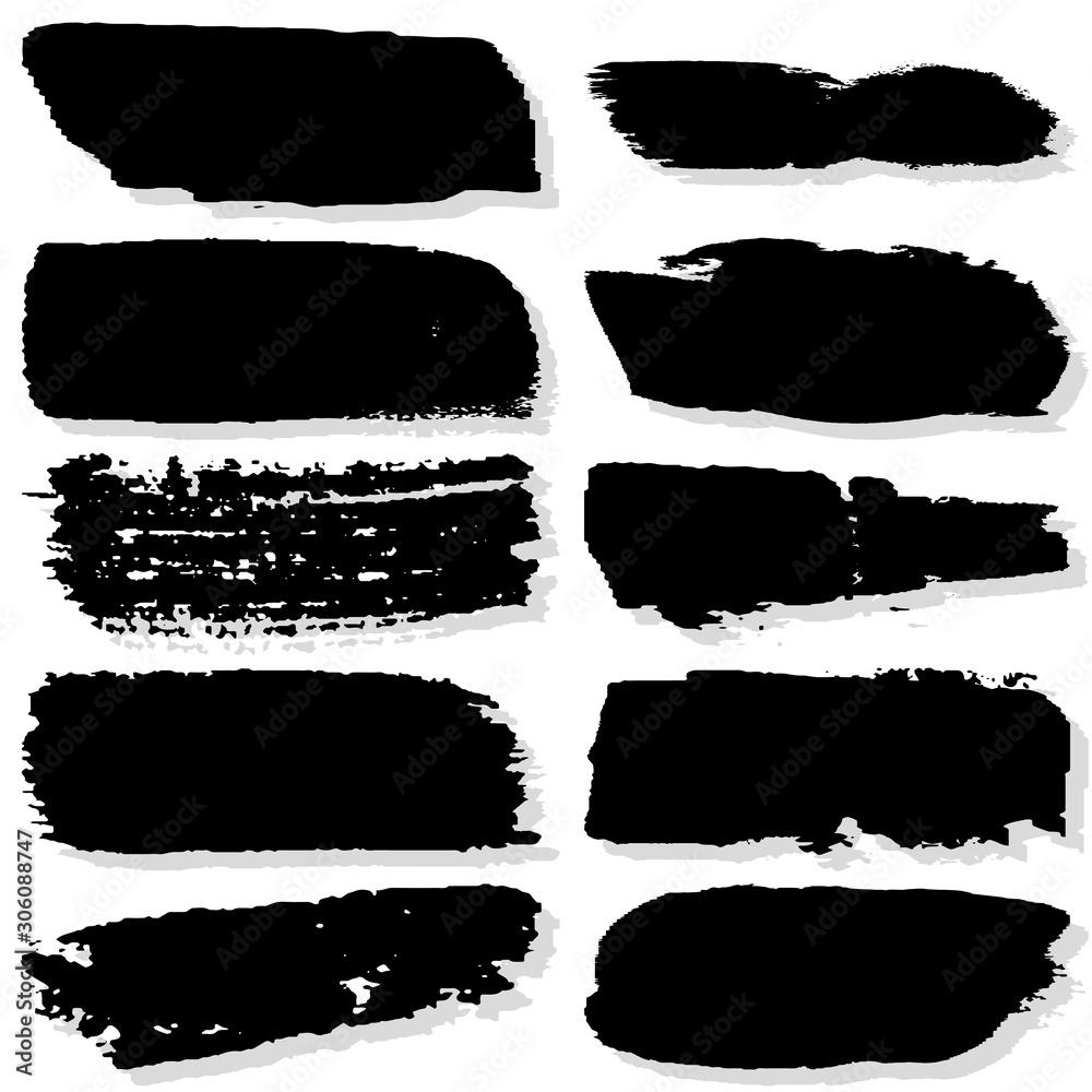 Strokes with a dry brush. Vector texture of paint spots. Set of grunge blots. The template for the background. Black ink isolated on white