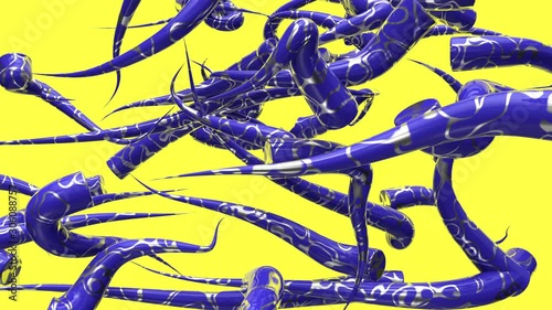 Abstract unusual 3d animation with moving flying elements. Bright colors, modern trendy design. 4k creative video background.