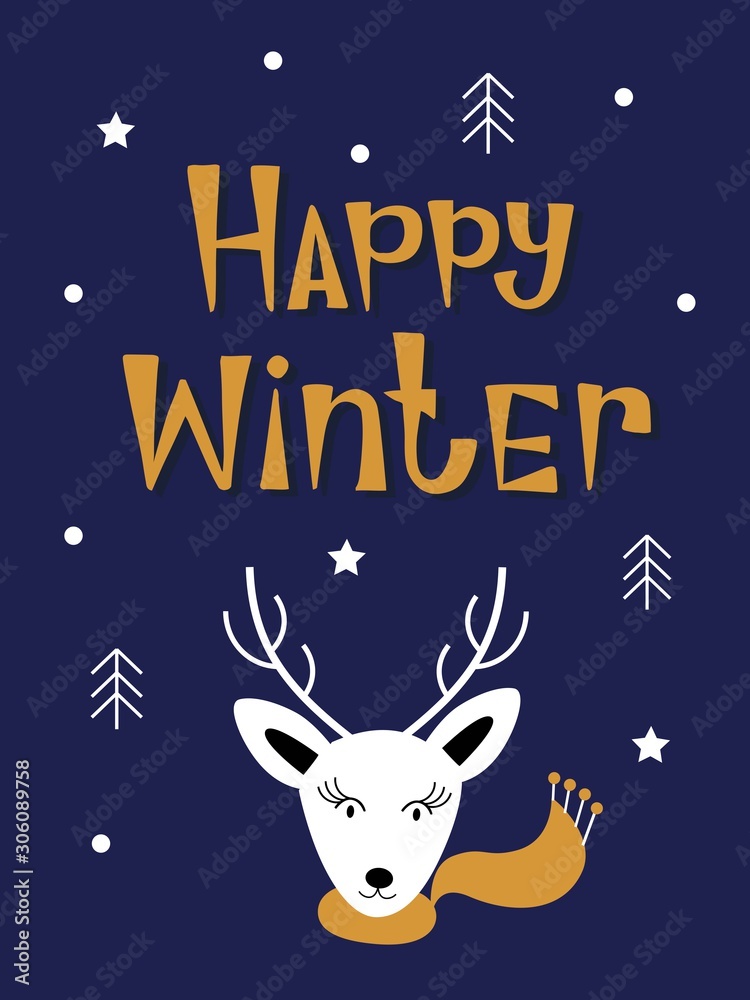 Happy winter. Hand drawn lettering and illustrations. Best for Christmas / New Year greeting cards, invitation templates, posters, banners. Vector illustration Happy winter. Hand drawn lettering and illustrations. Best for Christmas / New Year greeting cards, invitation templates, posters, banners. Vector illustration