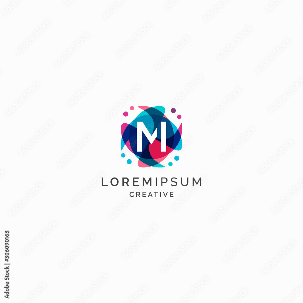 Letter M Abstract Initial Logo Design Template. Colorful Overlay Vector Illustration