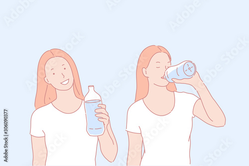 Regular water drinking, healthy habit concept