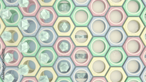 Unusual 4k video background with seamless loop moving of dodecahedron. 3d render. Modern trendy minimalism design. Pastel colors.