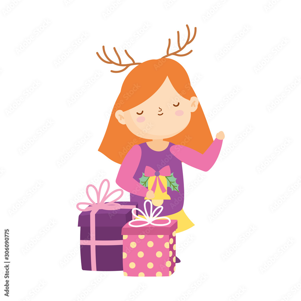merry christmas little girl with ugly sweater gift boxes merry christmas little girl with ugly sweater gift boxes