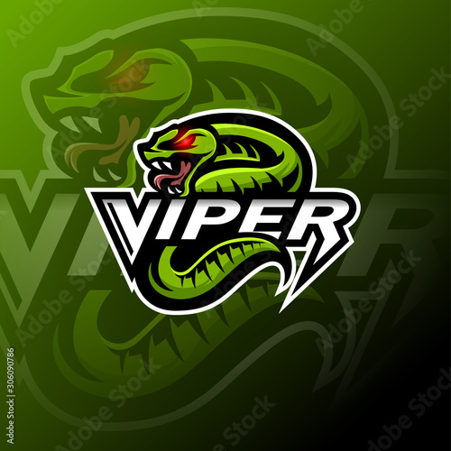 Green viper snake mascot logo design