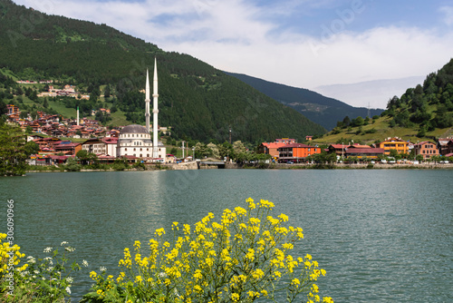 Mountain and lake landscape, Long Lake (Uzungol) in Trabzon, Turkey