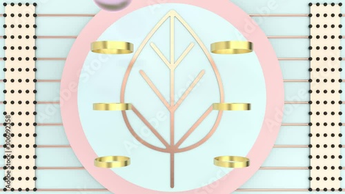 Modern creative 3d composition with 
soft falling balls and geometric shapes. Loop seamless 4k animation. Pastel colors. Trendy design, memphis style.