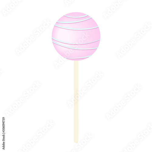 Pink Sweet bubble round candy - lollipop isolated on white. white and rose icing with sprinkles, stripes and dots.