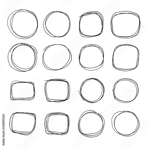 Hand drawn doodle scetch. Circle vector round scribble line set. Circles Frame for message. Pencil or pen vector illustration isolated on white background.