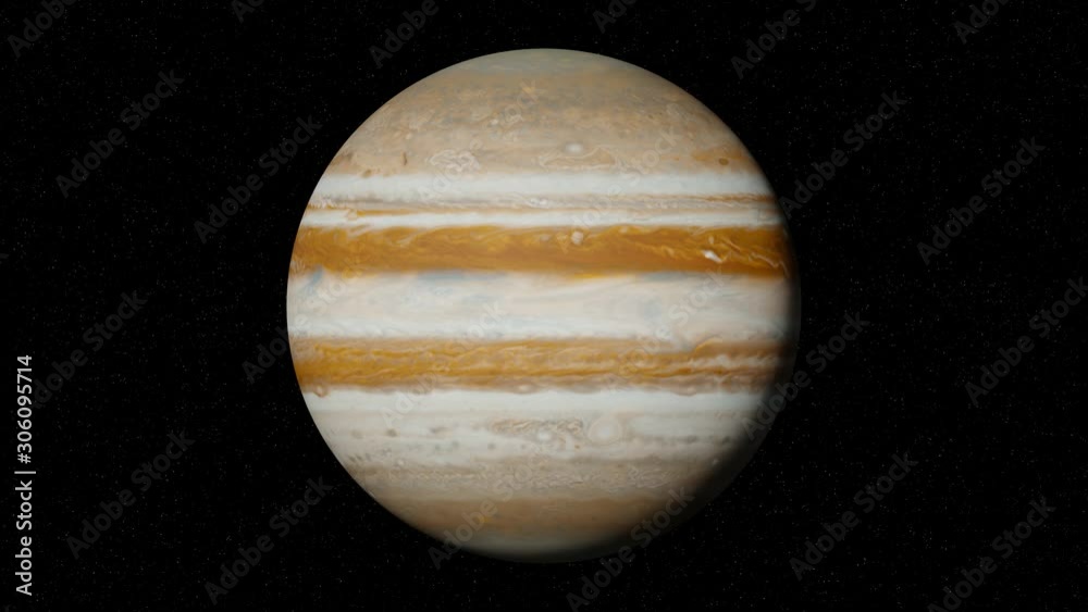 planet Jupiter rotating in space, gas giant world in front of the stars, 4k loop