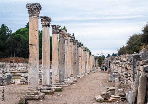 Columns on the Agora Square in Ephesus, an ancient Greek-Roman city