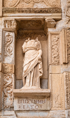 Statue of Episteme in the library of Celsus in the ancient Greek-Roman city o...