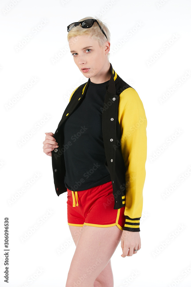 Fototapeta premium Blank t-shirt mock-up - Beautiful retro sports fashion girl ready for your design