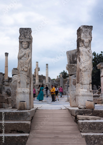 People visit ancient ruins at Ephesus historical ancient city. Selcuk, Izmir/...