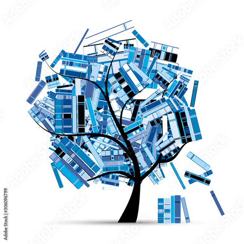 Library tree with books for your design. Winter season