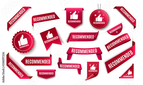 Recommended tag isolated. Vector red label or sticker. Recommendation banner