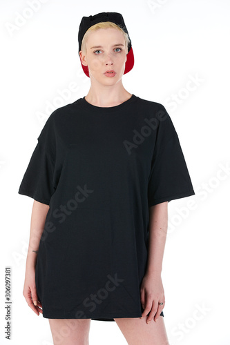 Blank t-shirt mock-up - Beautiful retro sports fashion girl ready for your design