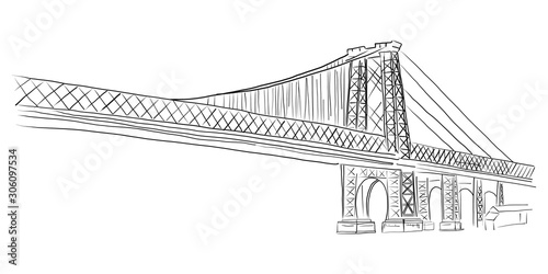 Advertising poster sketch, hand drawn bridge.
