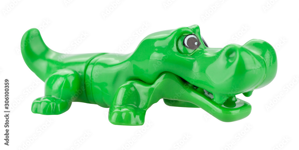 Fototapeta premium Plastic crocodile toy isolated on white background.