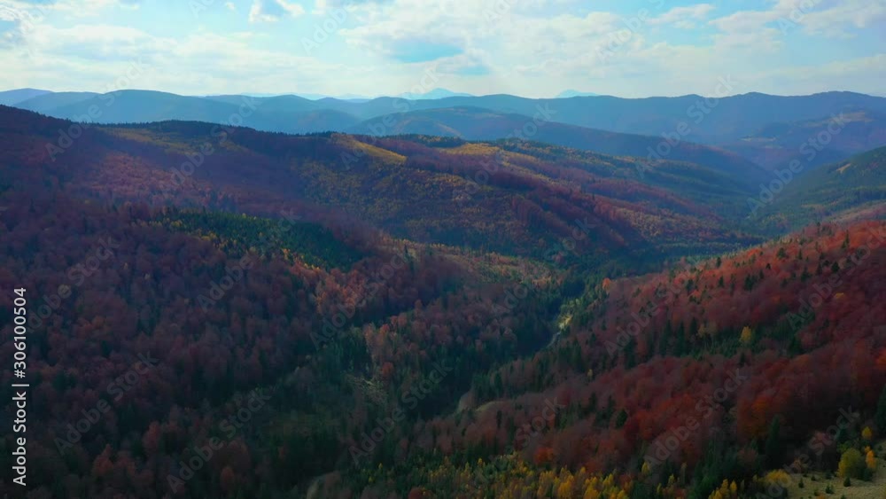 Aerial Drone video flying over Carpathians mountains, Ukraine, Europe