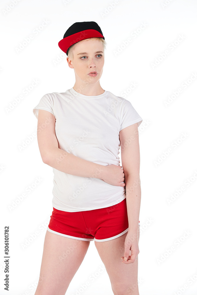 Blank t-shirt mock-up - Beautiful retro sports fashion girl ready for your design Blank t-shirt mock-up - Beautiful retro sports fashion girl ready for your design