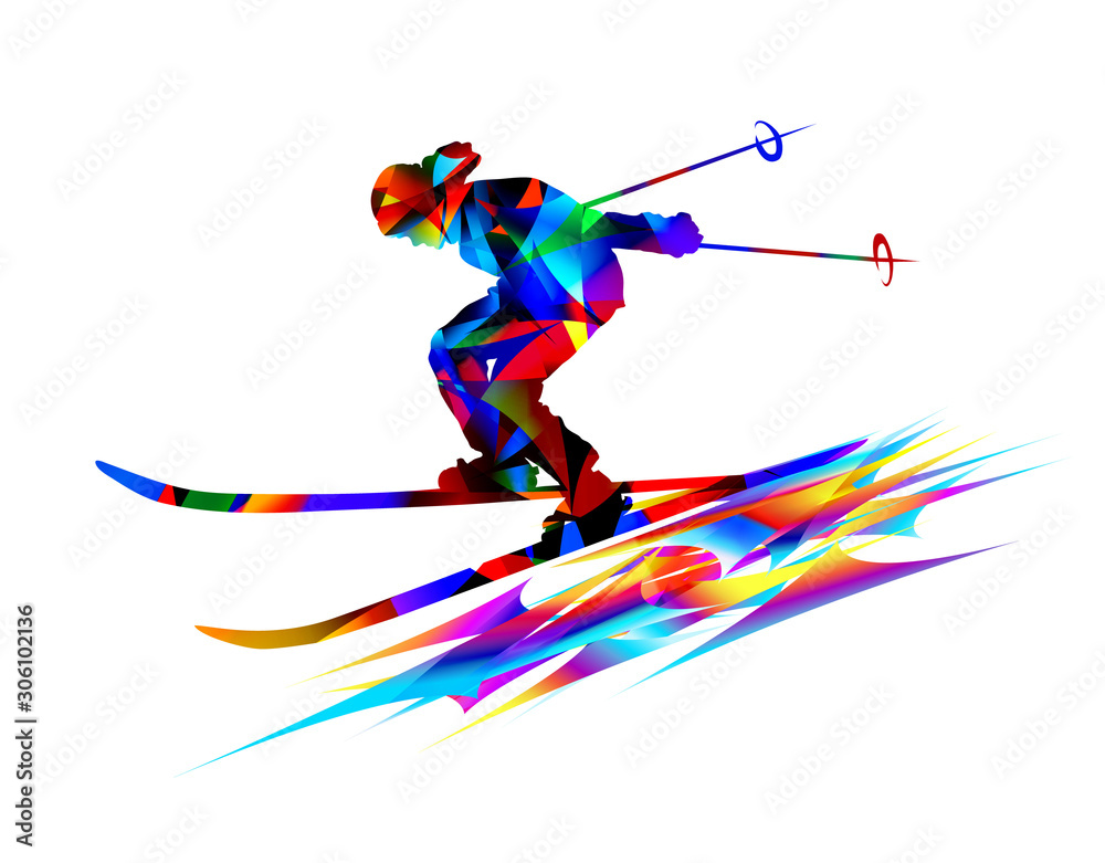 Fototapeta premium Winter sports background. Skiing man