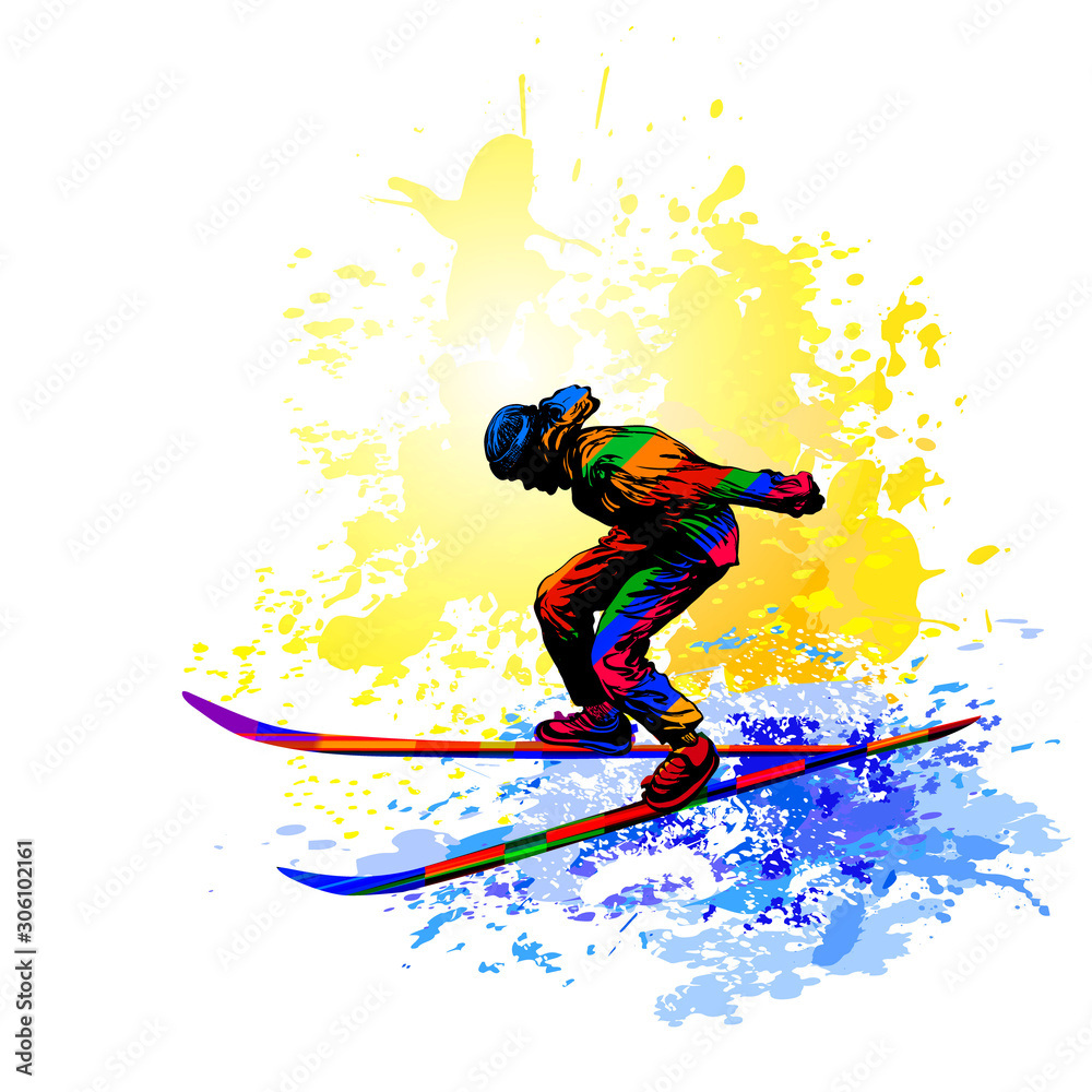 Winter sports background. Skiing man