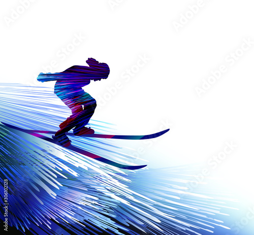 Winter sports background. Skiing man