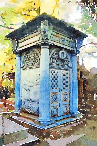 one of the chapels in the cemetery of Montmartre in Paris in the autumn