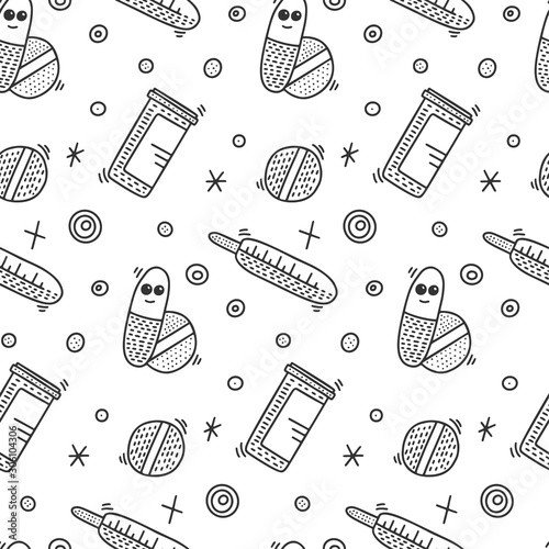 Medicine vector concept in doodle style. Hand drawn illustration for printing on T-shirts, postcards.
